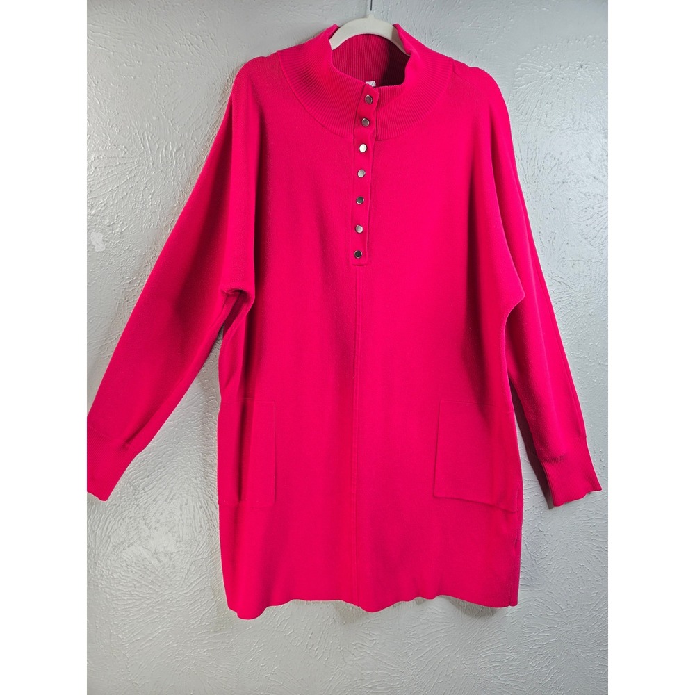 Daily Practice Anthropologie Pocket Sweater Dress XL Pink Snap Mock Neck Relaxed